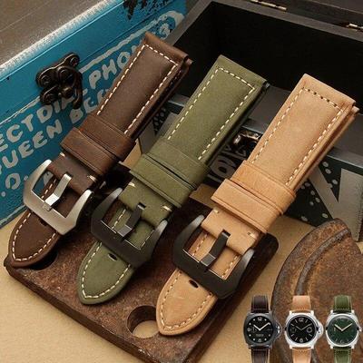 For Panerai Watch Strap Genuine Leather Band Men's Women's Original PAM111/441/312 Crazy Horse Belt 18mm 20mm 22mm 24mm 26mm Samsung Watch HUAWEI