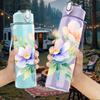 1PC Pastel Watercolor Floral Graphic,750ml Color Plastic Sports Water Bottle,Leakproof Flip Straw Lid,Suitable for Sports Office Home Use