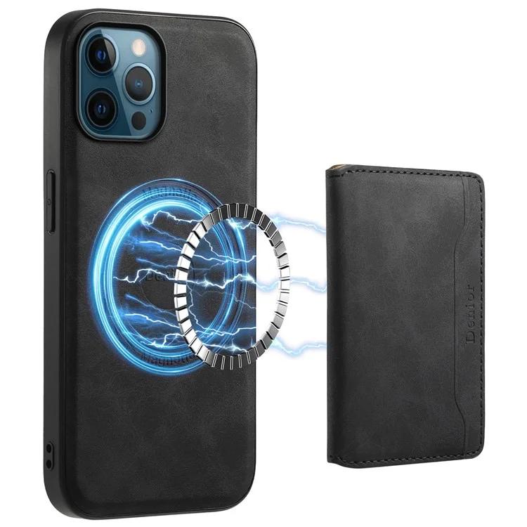 

D13 Для iPhone 12 Pro Max Чехол Ретро Текстура PU + ТПУ + ПК Магнитный Чехол Для Телефона С Сумкой Для Карты - Черный
