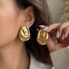 Stainless Steel Irregular Oval Stud Earrings For Women Gold Plated Chunky Abstract Texture Metal Earring Party Daily Jewelry