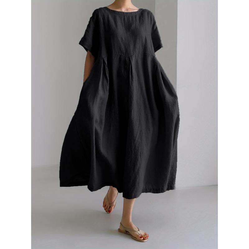 BITCED Fashion Summer Spring Solid Color Print Short Sleeve O-Neck Casual Dresses