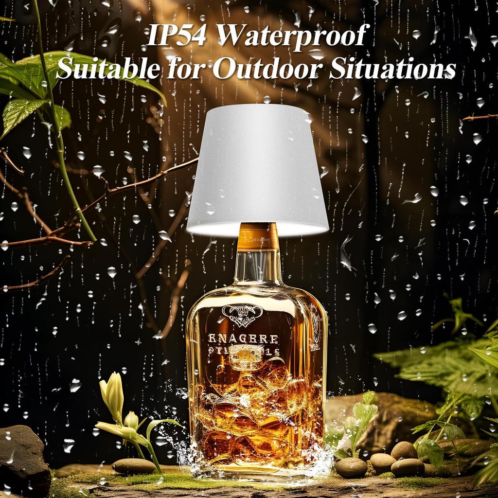 Wireless Bottle Lamp Shade White - Portable LED Wine Bottle Lamp with Stopper, 3 Color Stepless Dimming Rechargeable Touch Wine Bottle Lights for Any
