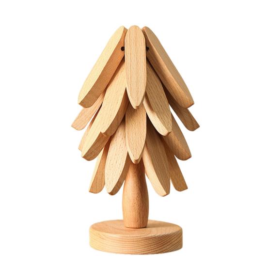 Tree Shape Heat Trivet Bamboo Placemats Foldable Kitchen Mat Non-Slip Tabletop Protector for Hot Pots Cups