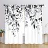 2 Stück Schwarz-Weißes Blumenmuster Vorhänge   Polyesterstoff   maschinenwaschbar   geeignet für Schlafzimmer- und Wohnzimmerdekoration