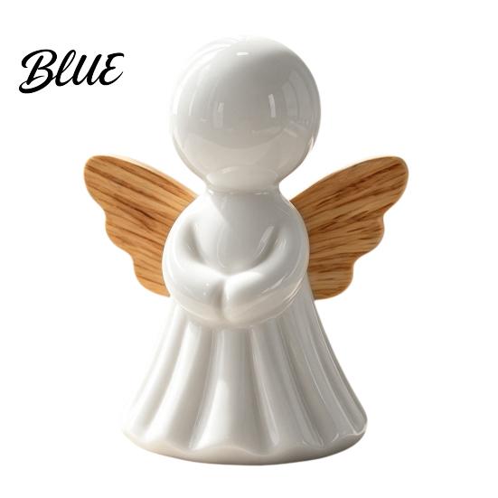 Resin Crafts for Home Minimalist Angel Figurine with Wood Texture Wings Compact Statue Accessories Decorative White Sculpture Office Desk Decoration