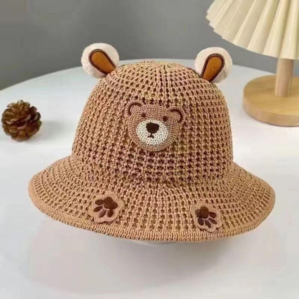 

Cartoon Bear Children Sun Hats With Lacing Kids Beach Caps Retro Sunscreen Fisherman s Hat Summer khaki-1