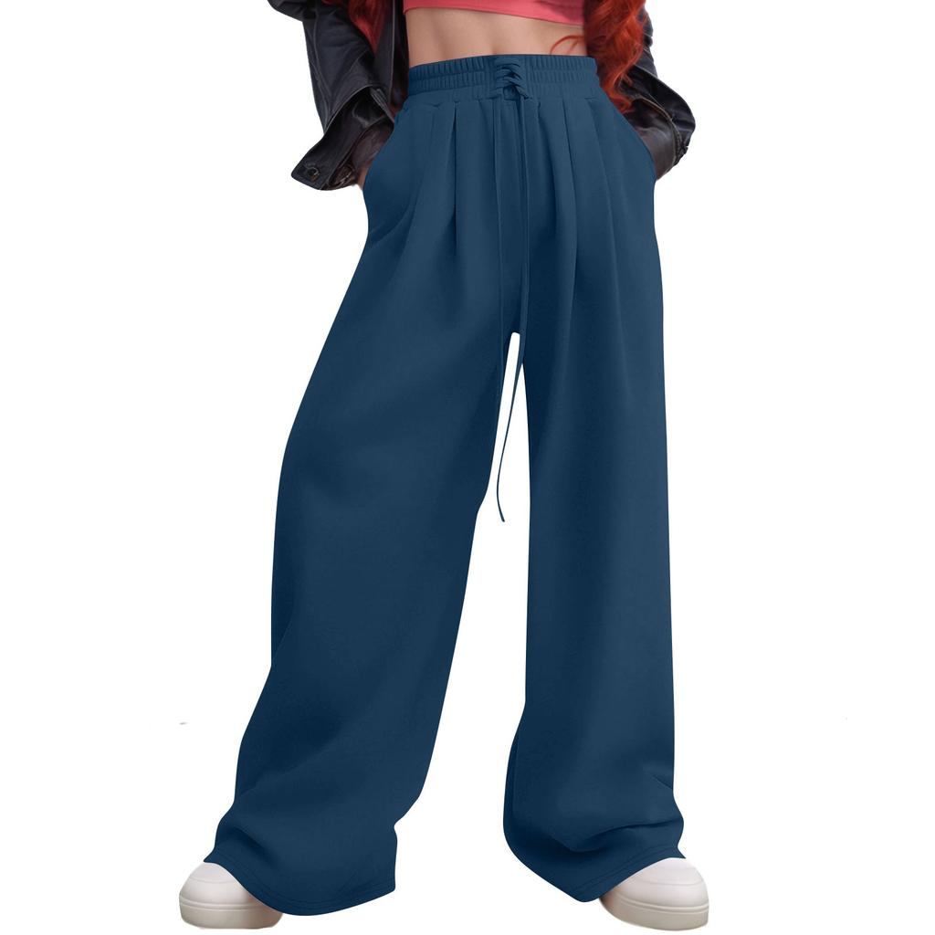 Women's Casual Fashion Solid Colour Lace-up Sweatpants Sweatpants Trousers Trousers Elastic Waist Wide Leg Trousers,