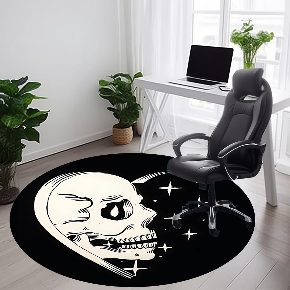 1pc Skull Stars Office Round Area Rug, Indoor Mat Suitable ForOffice, Under Office Chairs Bedroom Living Room Home Decor, Room Deco q089