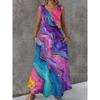 Rochie de damă fără mâneci, cu gât rotund și imprimeu 3D, rochie lungă maxi pentru vară, vacanță la plajă, ținute casual