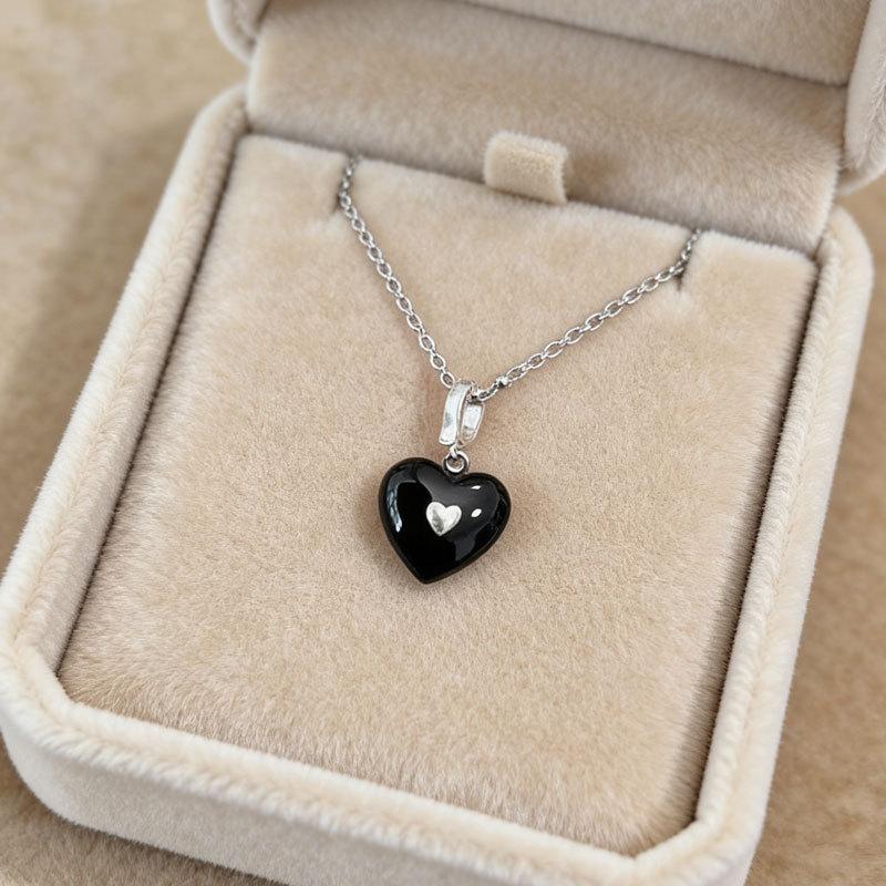 Longevism~ Wind Black Love Pendant Silver Necklace Women's Fashion Design Clavicle Chain Accessories