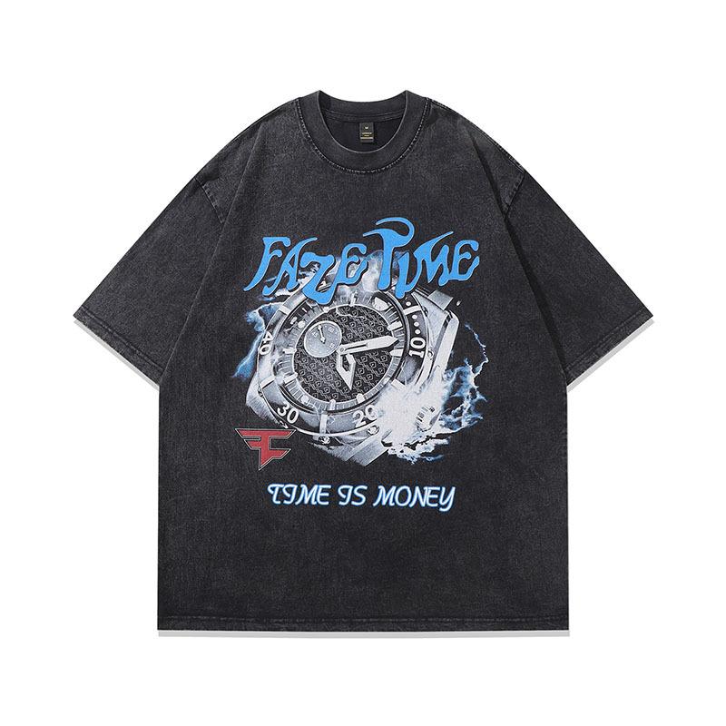 Spring And Summer New Washed Old T-Shirts For Men And Women American High Street Retro Trendy Brand Dark Printing Short Sleeves