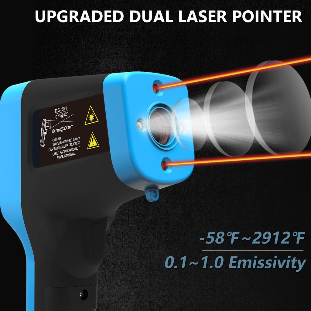 Dual Laser Infrared Thermometer with Bluetooth Data Transfer for HVAC Electrical Food Safety Cold Chain