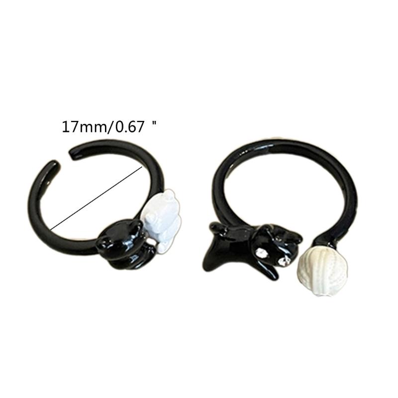 Funny Black Cat Open Rings for Women Fashion Cartoon Cute Kitten Finger Rings Party Jewelry Gift Aesthetic Accessories