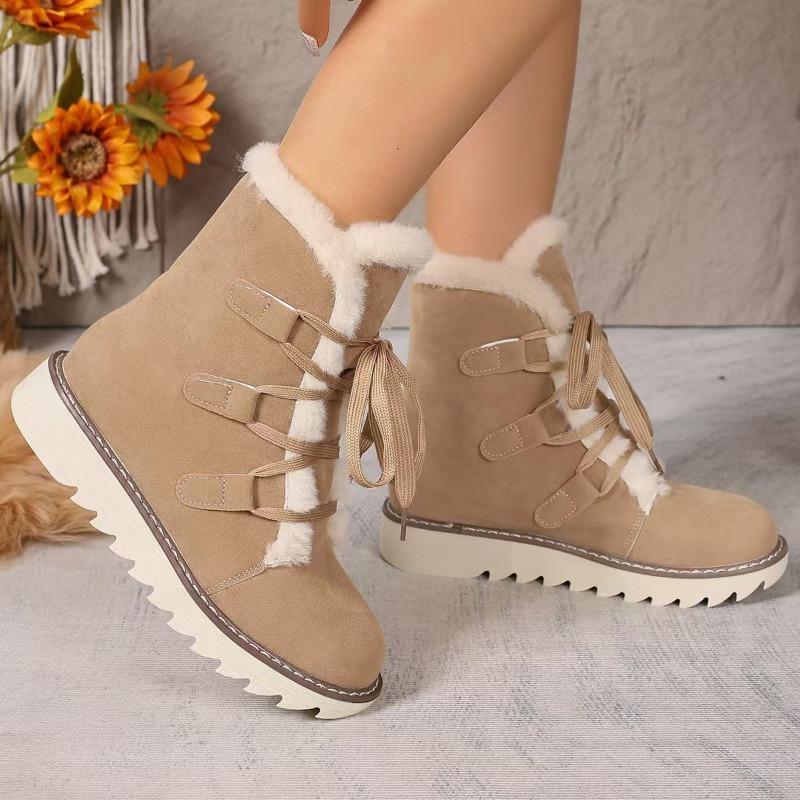 Women's Winter Boots with Thick Non-Slip Rubber Sole Pink Lace-Up High-Ankle Snow Boots