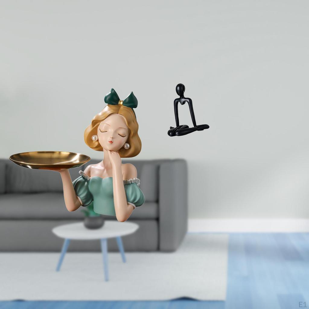 Modern Abstract Princess Thinker Resin Statue Key Holder Tray Decorative Figurine Multipurpose