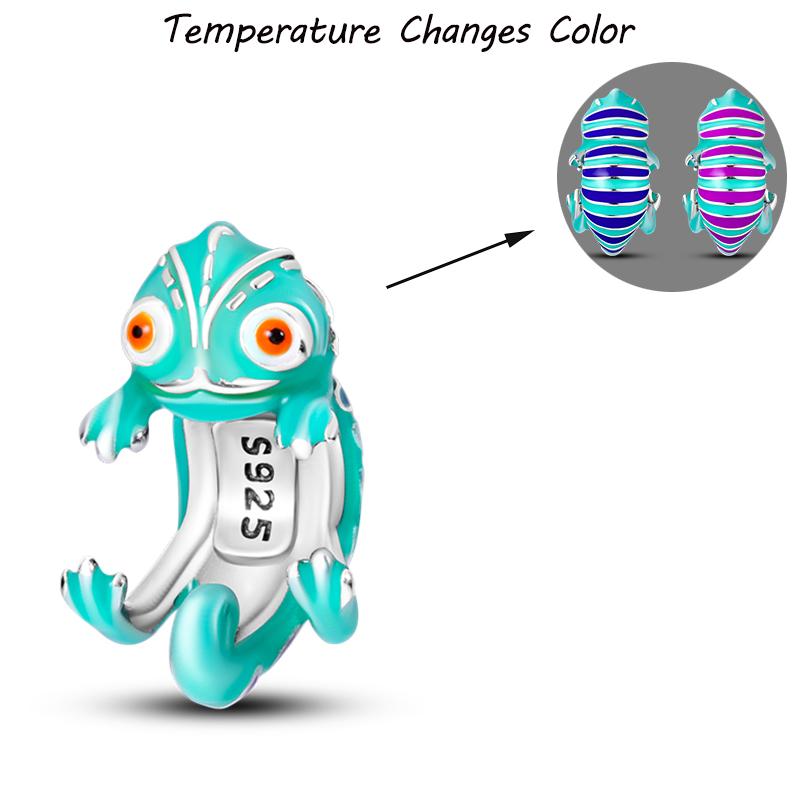 100% S925 Silver Temperature Change Color Chameleon Elephant Trendy Charms Fit Pan Original Bracelets DIY Fine Jewelry Gifts