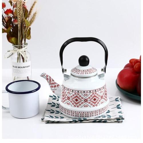 DRYYHEML (Small Shop) Enamel Tea Kettle, Stylish Retro Tea Kettle, 1.1L, Enamel, Ancient Bell Pot, Black Handle, Tea Kettle (E), Stylish Retro Design,