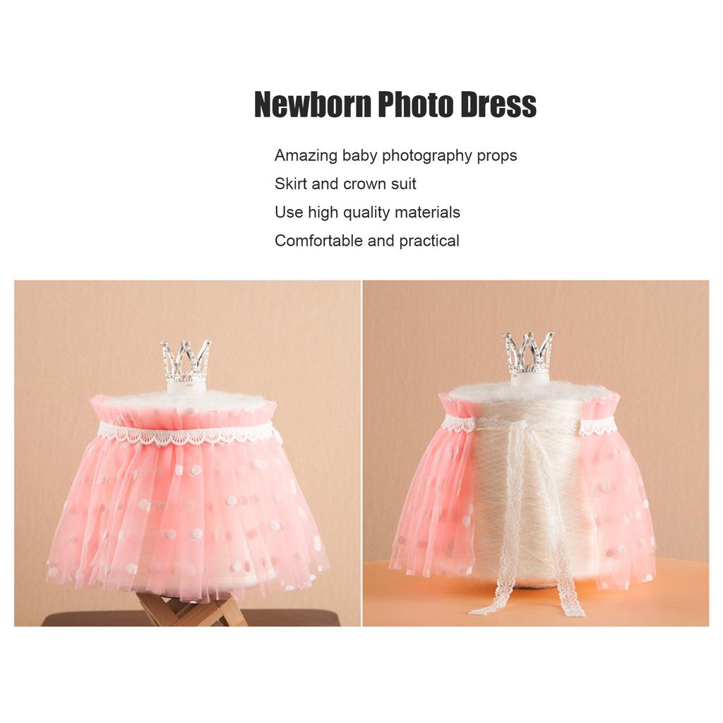 Baby Photography Mesh Skirt Soft Cute Newborn Photo Prop Princess Dress with Crown for Toddler Girls
