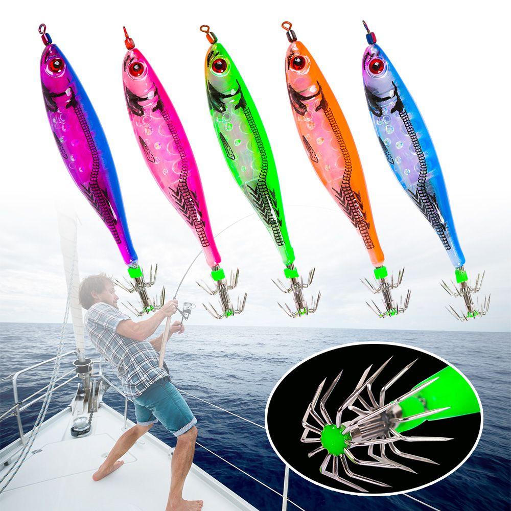

Simulation Luminous Jigs Lead Sinker Squid Hook Octopus Bait Fishing Tackle Wood Shrimp Lures