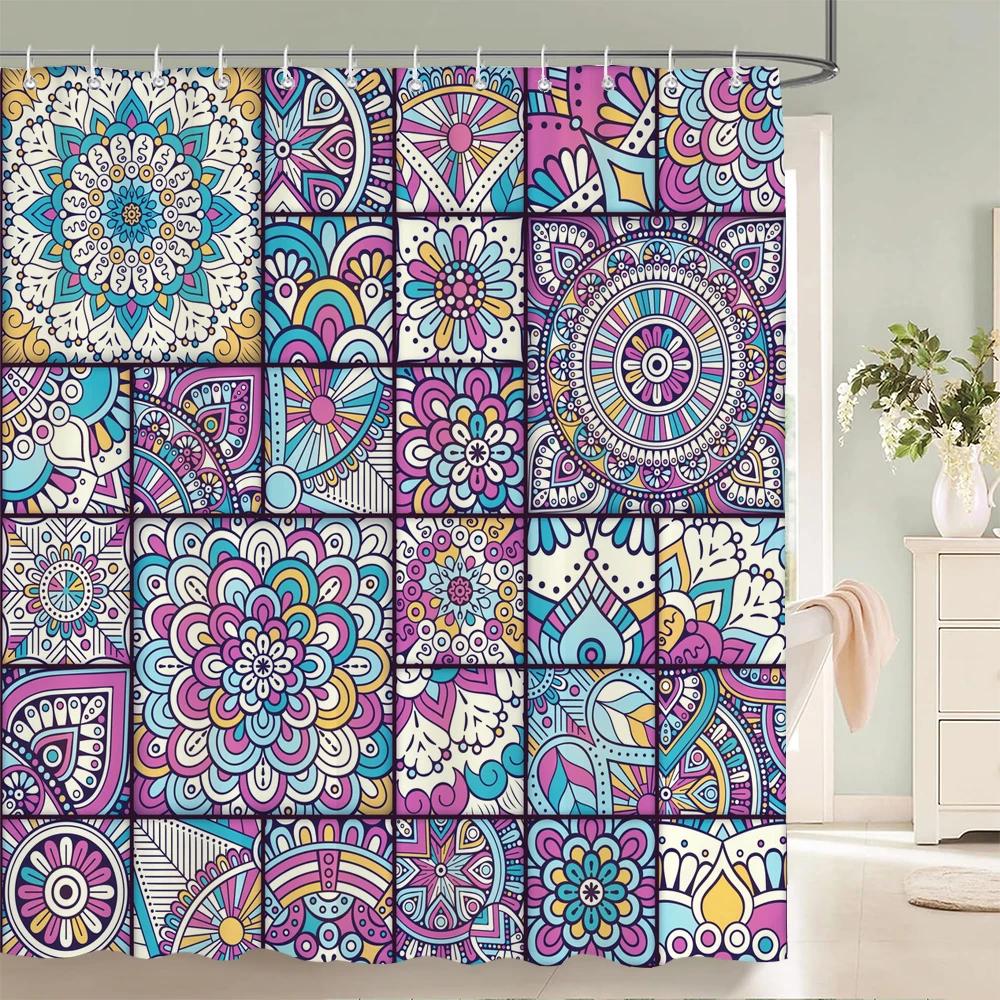 Waterproof Shower Curtain for Bathroom Bohemian Pattern Printing Bathtub Curtains Fabric Polyester Bath Curtain with Hooks