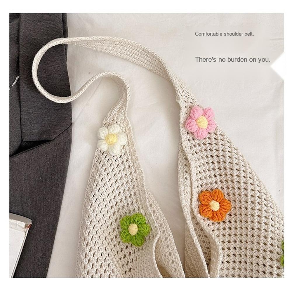 Large capacity hollow knitted bag, fashionable and trendy commuting tote bag, yarn knitted vacation beach bag, single shoulder crossbody bag