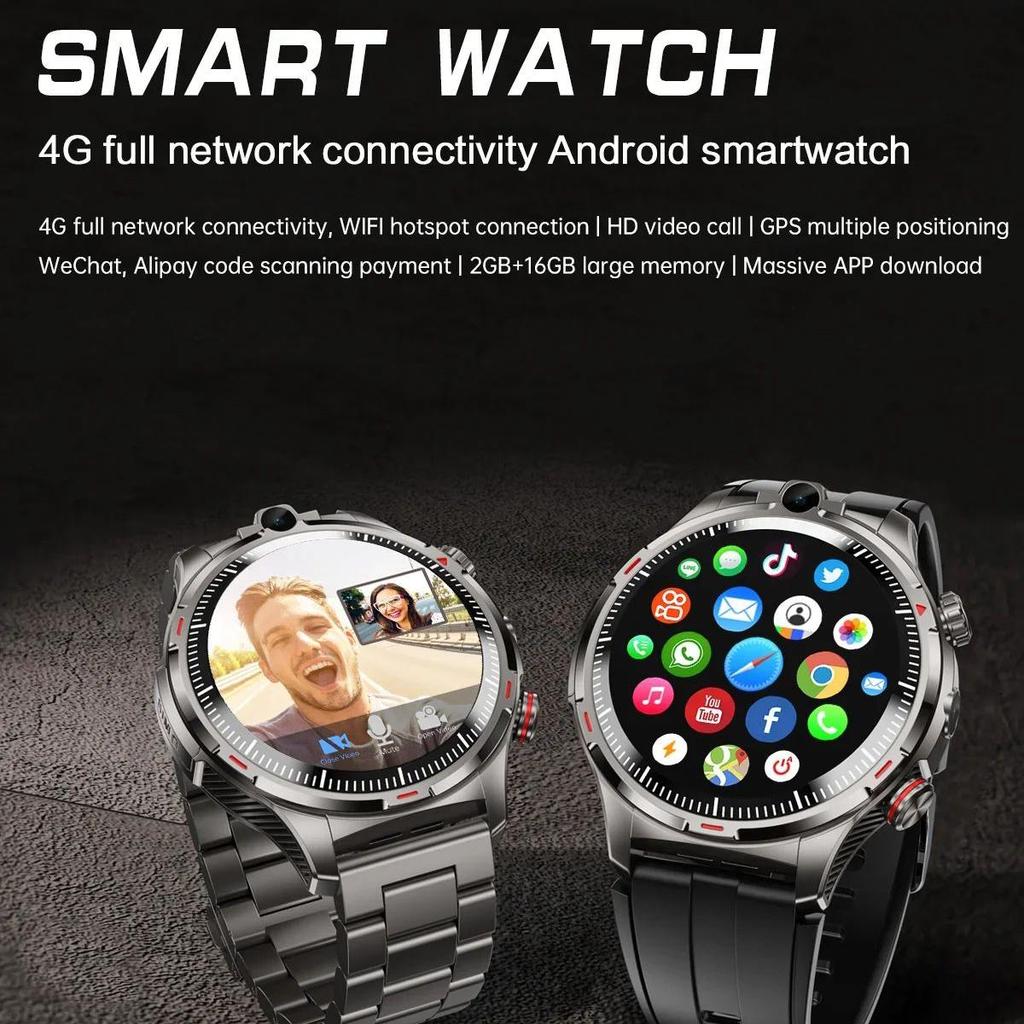 Android smartwatch with SIM card, calling, Wi-Fi, GPS, and camera for men.