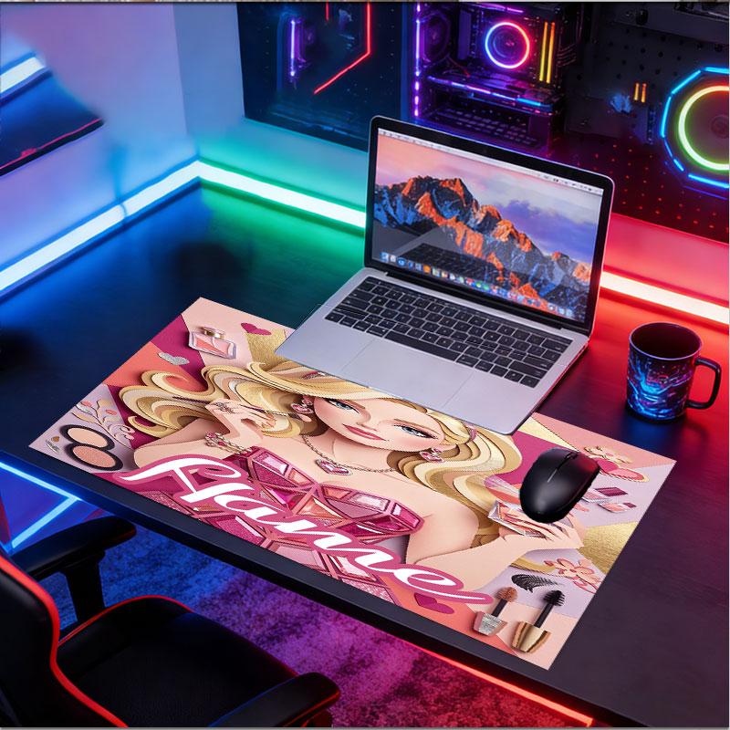 Custom Name Personalized Barbie Pattern Mousepad, Laptop PC Desk Mat, Decorative Desk Mat for Home Keyboard Pad Gift