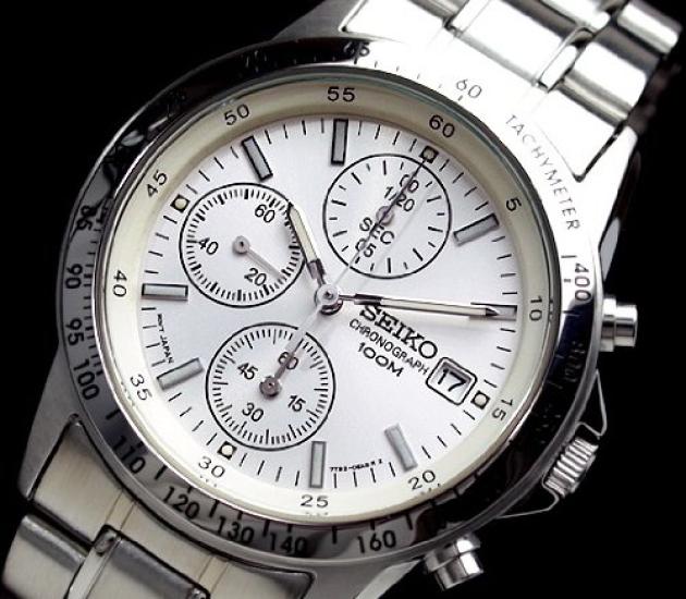 Seiko Reloj de Hombre Cronógrafo SND363PC Pulsera de Acero Inoxidable Plateada Subesfera de 1/20 de Segundo Tacómetro Indicador de Fecha Cuarzo Japonés Auténtico Nuevo