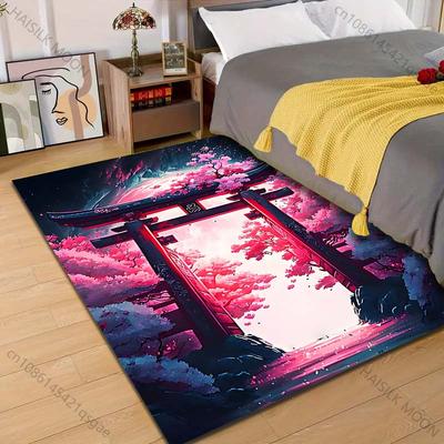 Japanese Cherry Blossom Shrine Pattern Rug Carpets for Bedroom Living Room Sofa Mat Creative Door Mat Cloakroom Home Decor