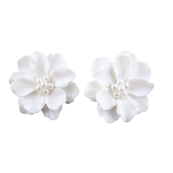 Elegant Resin Flowers Faux Pearls Women Earrings Ear Studs Dating Party Jewelry
