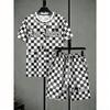 Fashion Men's Set Letter Striped Grid Printed Men's T-shirt and Shorts 2 Piece Set Summer Casual Outdoor Men's and Women's T-shirt Sets
