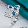 Pure silver hollow blue butterfly synthetic zircon ring, luxurious classic fashion design, perfect for daily wear and parties