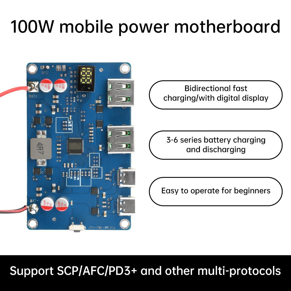 100W PD QC 3-6S Fast Charger Module DIY Mobile Power Motherboard Temperature Controller Buck Converter Power Supply