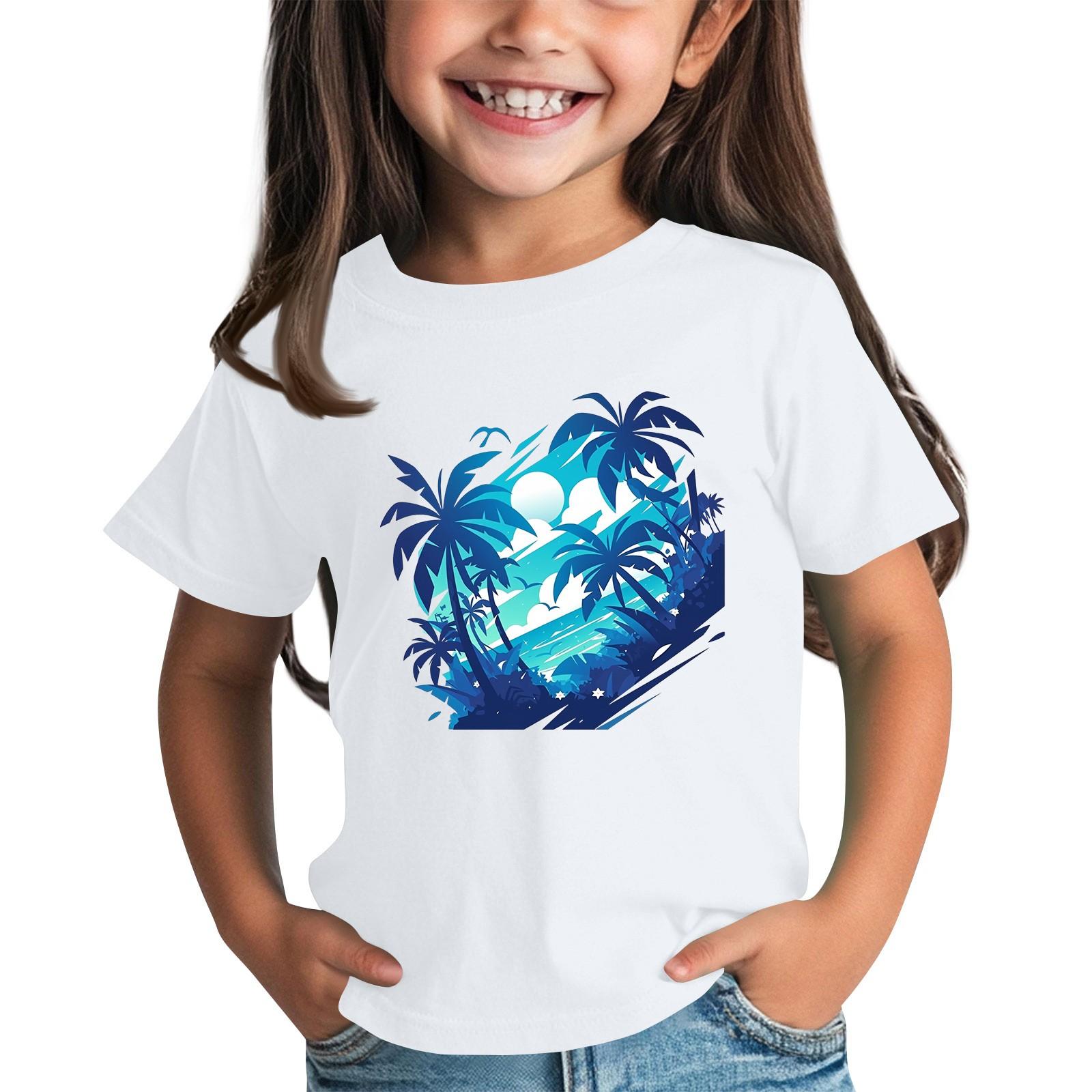 

Детская модная повседневная футболка с круглым вырезом и короткими рукавами 140 белый