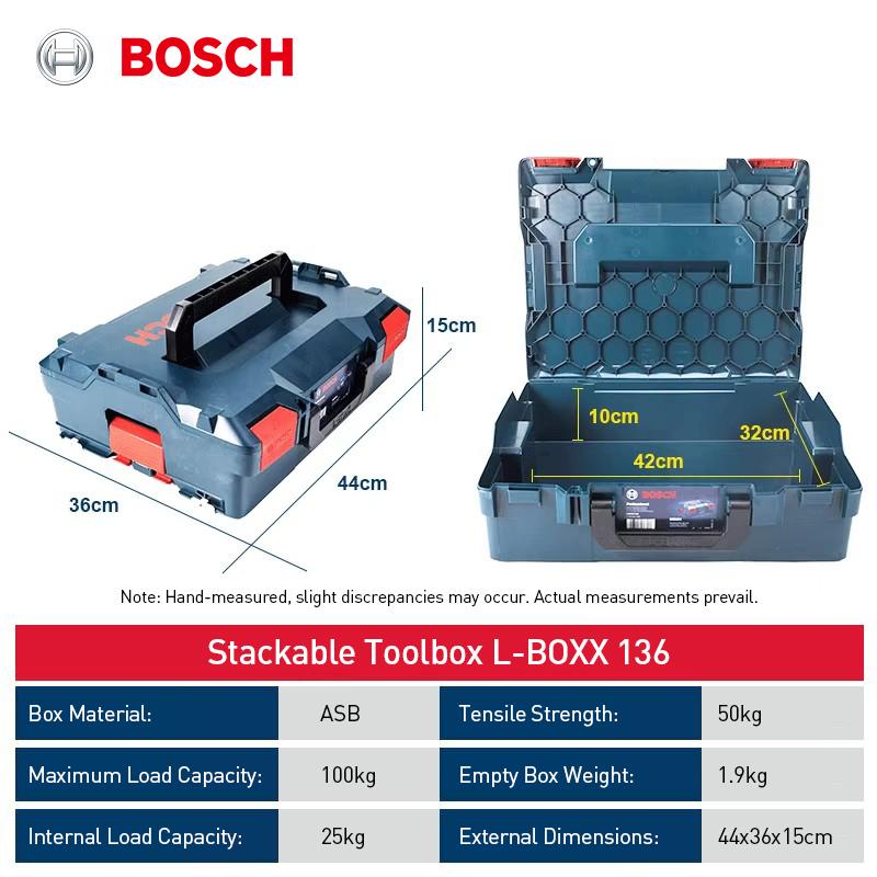 Bosch L-BOXX Series Stackable Toolbox Dual-handle Design for Easier Carrying Padlock Hole Design for Security and Theft Prevention