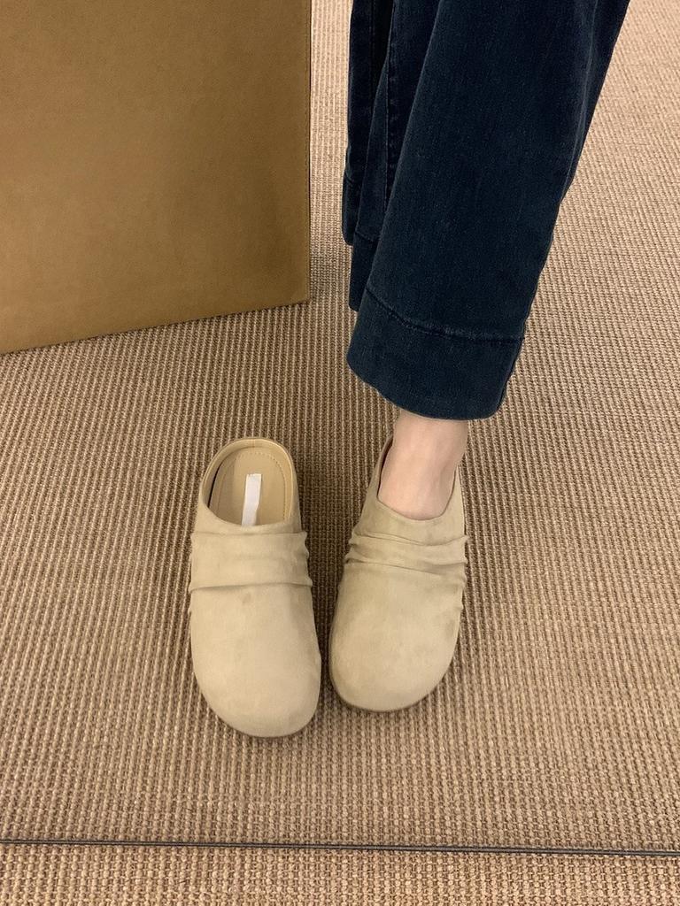 Thick-soled Women's New Outer Wear Retro Round Head Versatile Bag Head Half Slippers