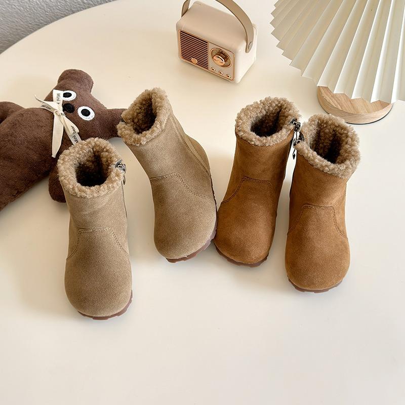 Vintage Korean Style Unisex Kids Winter Fleece Warm Non Slip Mid Calf Boots