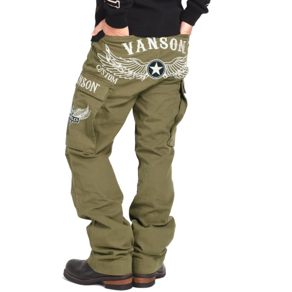 

Vanson Flying Star Embroidered 6-Pocket Cargo Pants NVBL-2201 (Size 36, Olive)