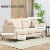 2-Seater Sofa with Linen Look, Thick Padding, Up To 360 Kg, 179 X 80 X 89 Cm, Beige