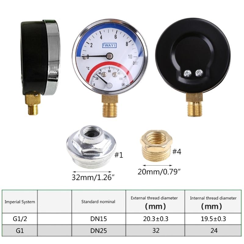 Reliable Dual Scale Mechanical Pressure Gauge with Temperature Monitor Lower Mount Suitable for Floor Heating System