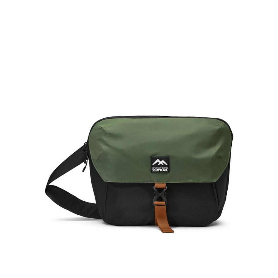 Skechers Large Capacity Fabric Shoulder Crossbody Bag Unisex Bags Black Beetle-Green L224U024-044X Beauty Black & Beetle Green
