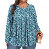 Dámská móda plus size Tištěný ležérní plisovaný top s kulatým výstřihem a dlouhým rukávem