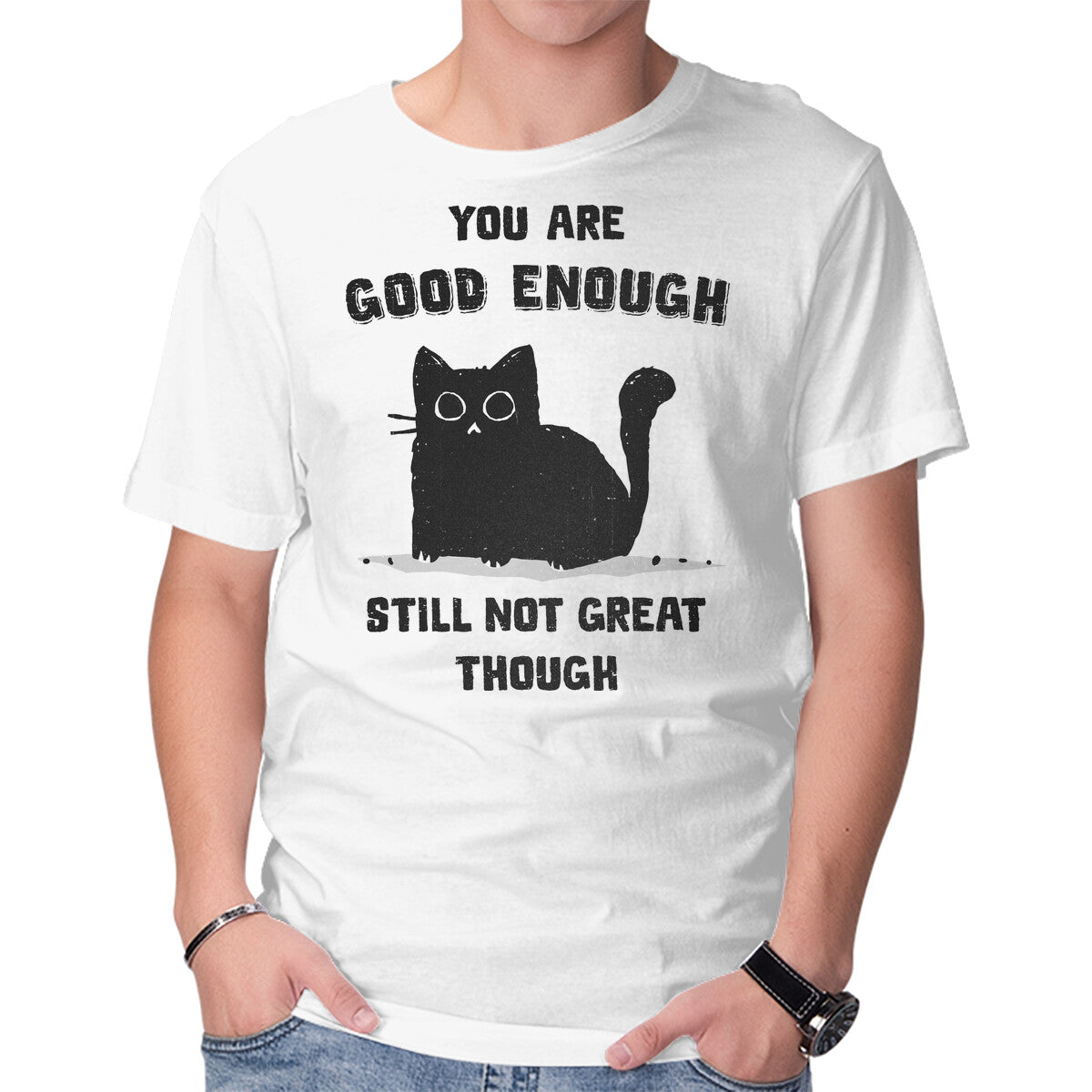 Unisex Crew Neck T-Shirt Good Enough Graphic Short Sleeve Casual Tee L