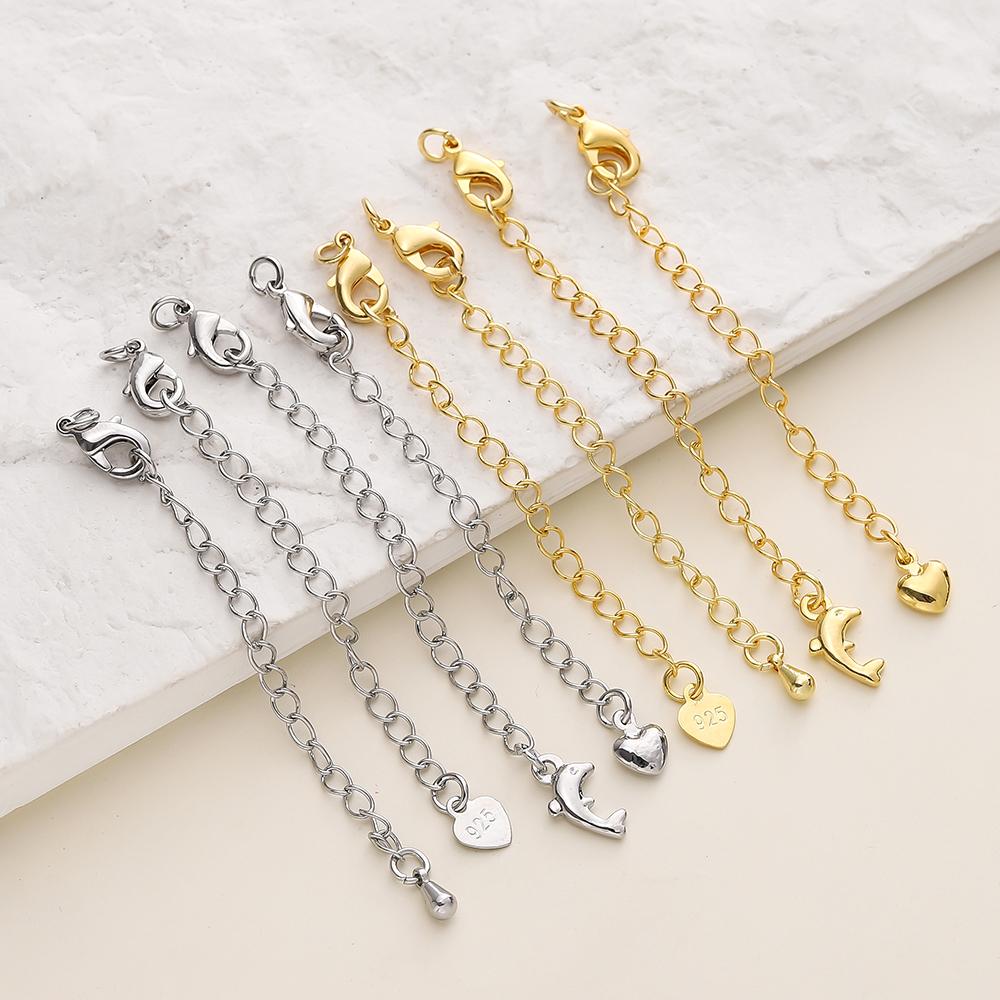 5/10pcs/Pack 14/18K Gold Color Plated Brass Various Extension Chain With Lobster Clasps for DIY Necklace Jewelry Making Findings