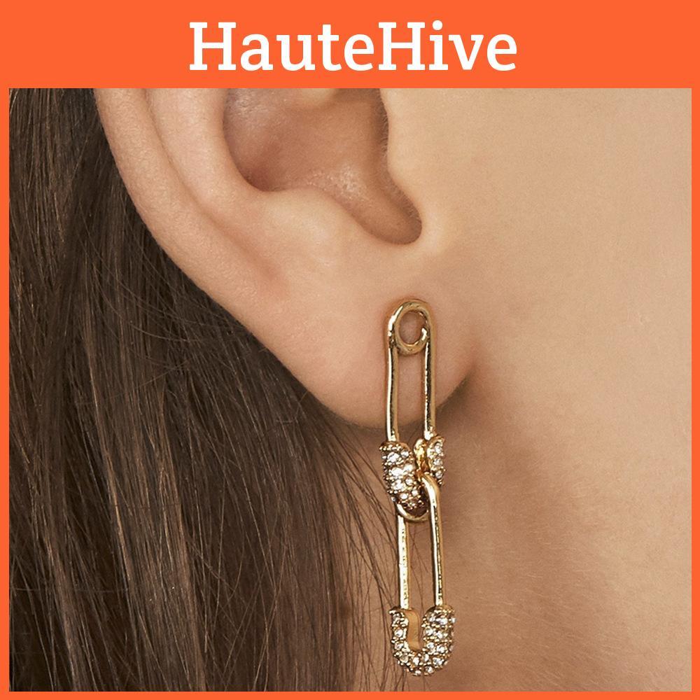 Fashionable Gold Metal Safety Pin Earrings For Women Bold Statement Dangle Jewelry