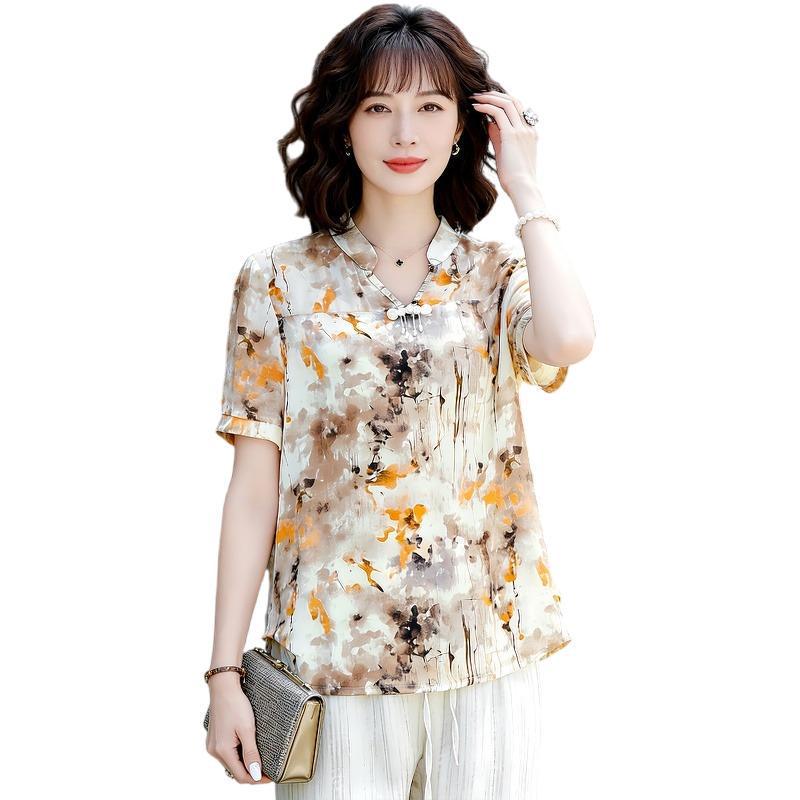 Chic Chiffon Printed Short-Sleeve Top for Women