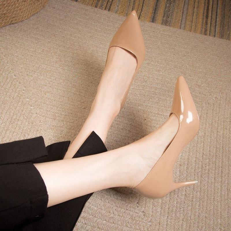 Patent Leather Fine Heel Single Shoes Temperament Fashion Pointed Toe Shallow Mouth Slip-on High Heels