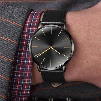 6.5mm Ultra Thin Waterproof Mens Watches Luxury Genuine Leather Casual Quartz Business Wrist Watch Gifts