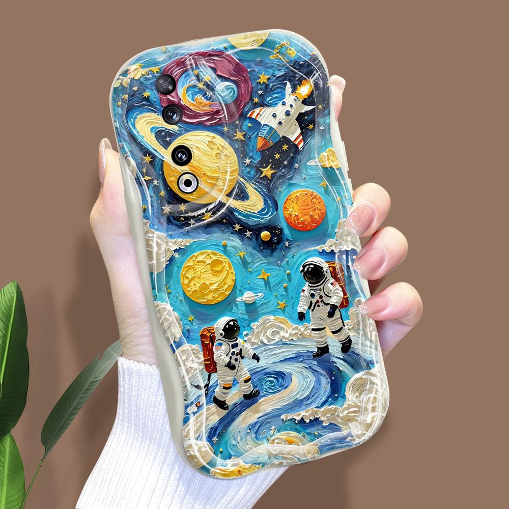 

Милый мультяшный узор, кремовая текстура, мягкий силиконовый чехол с волнистыми краями, чехол для телефона для Huawei Honor Infinix Tecno iPhone Infinix Smart 9 белый