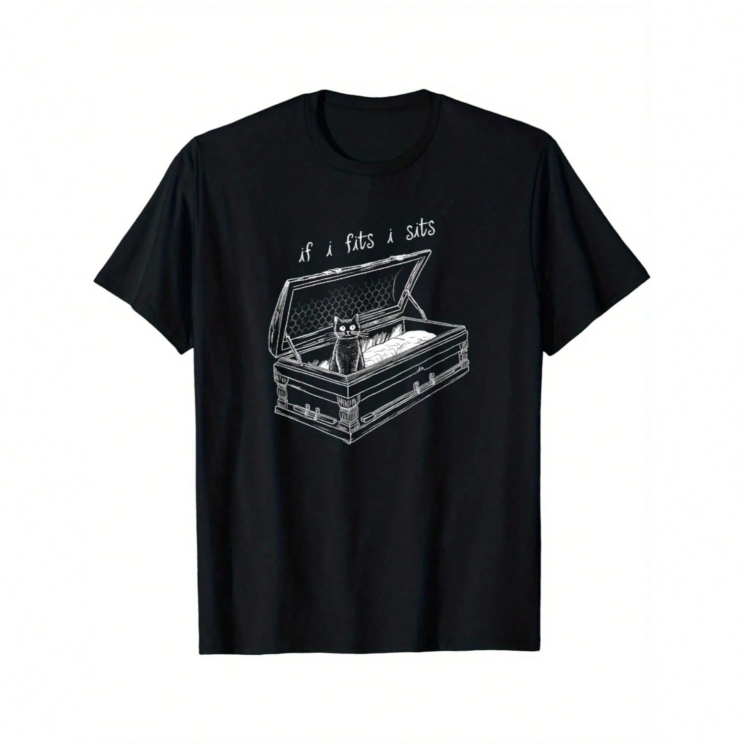 T-Shirt If I Fits I Sits Black Cat Coffin Kitty Sitting In A Casket S разноцветный